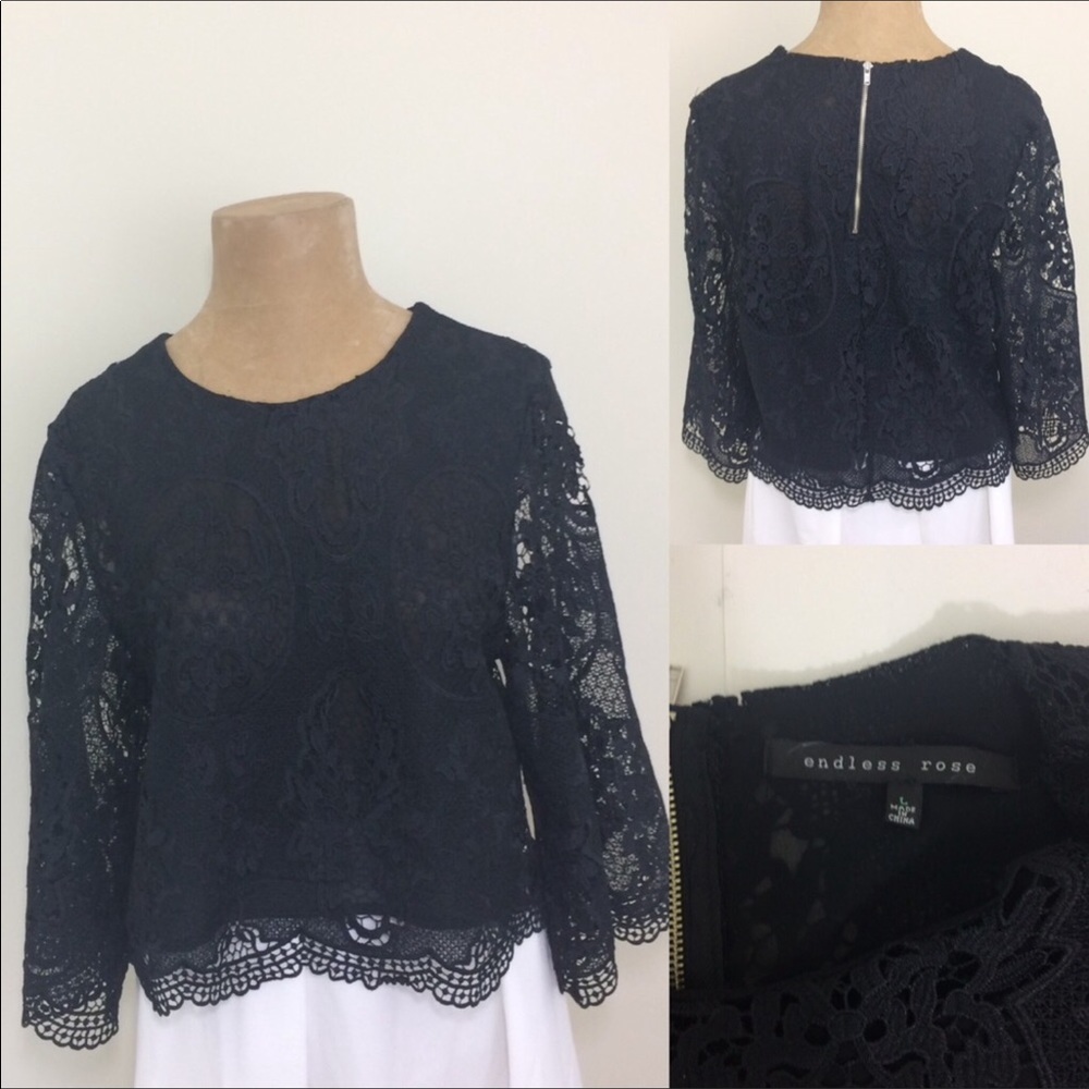Endless Rose Top Black Lace eyelet Large